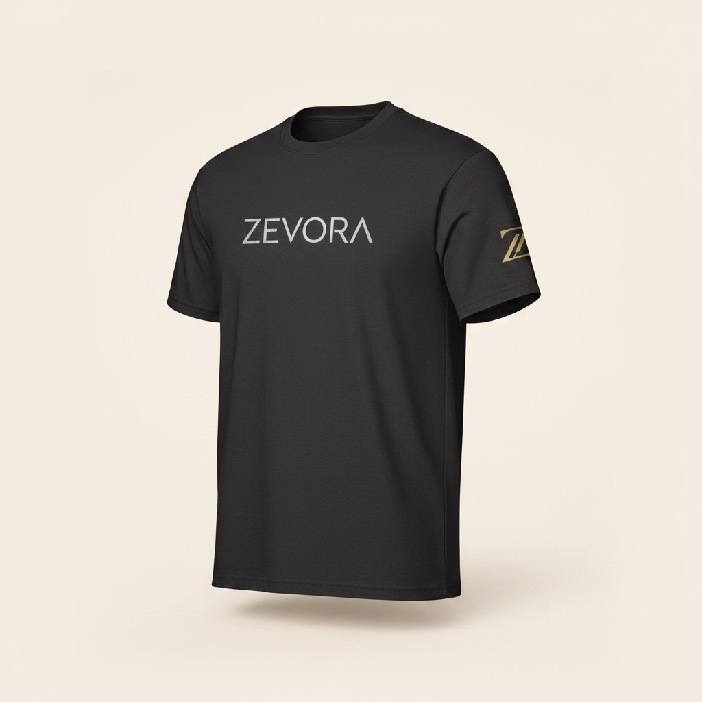 Черна тениска ZEVORA с лого отпред и златен знак на ръкава